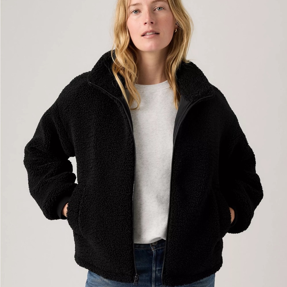 Black Sherpa Zip-Up Jacket - Women's Cozy Coat